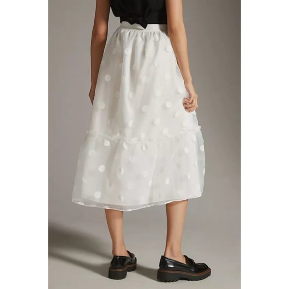 17. Anthropologie Eva Franco Tulle Midi Skirt White Organza - Picture 5 of 6